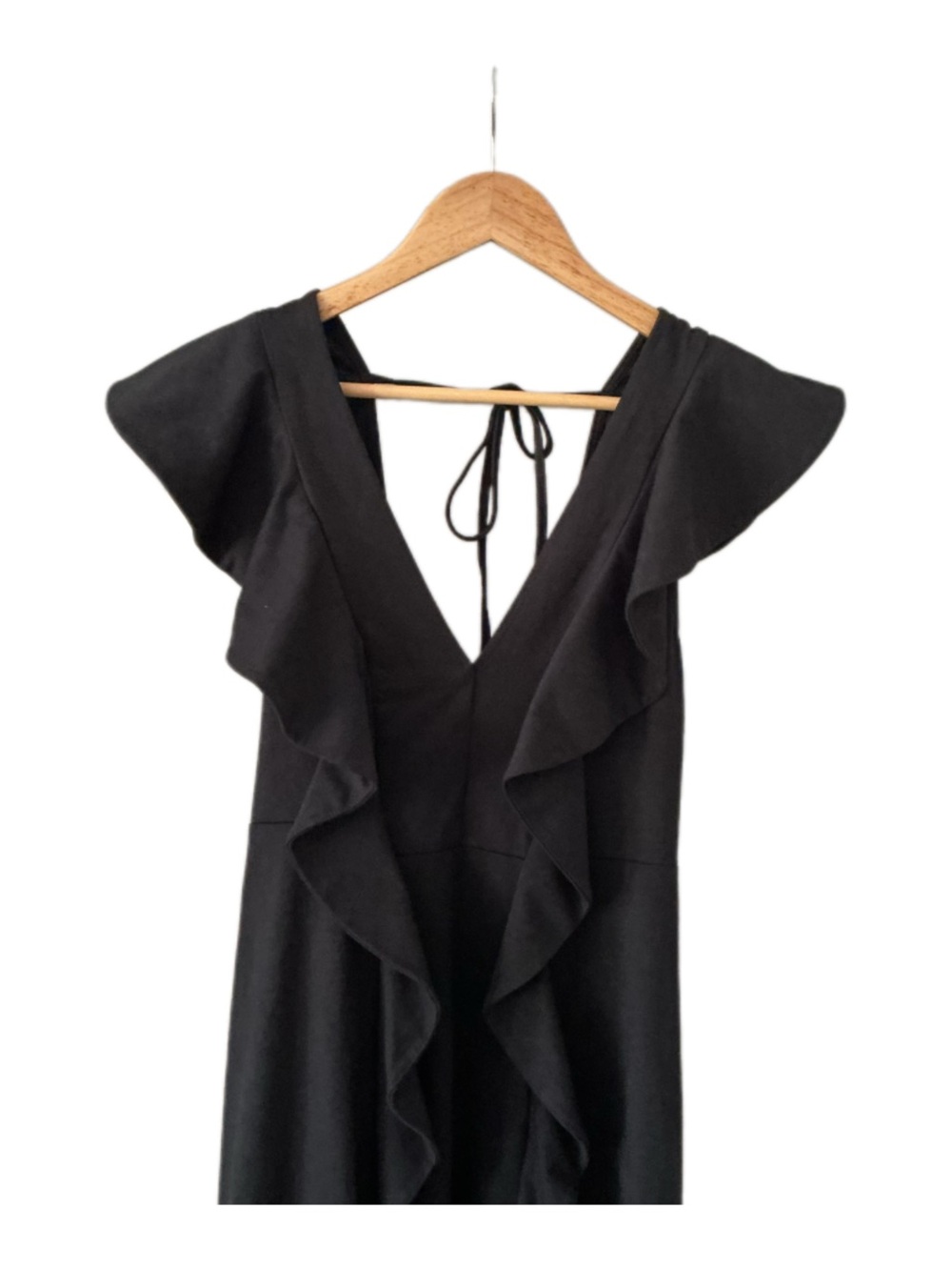 H&M Black Backless Ruffle Deep V-Neck Mini Dress - Picture 2 of 7